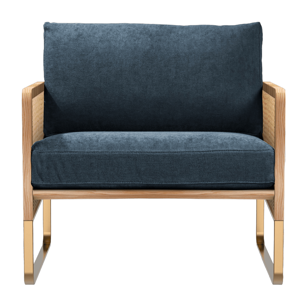 Fauteuil en bois naturel et tissu bleu orage Cannage - RED Edition - The Cool Republic