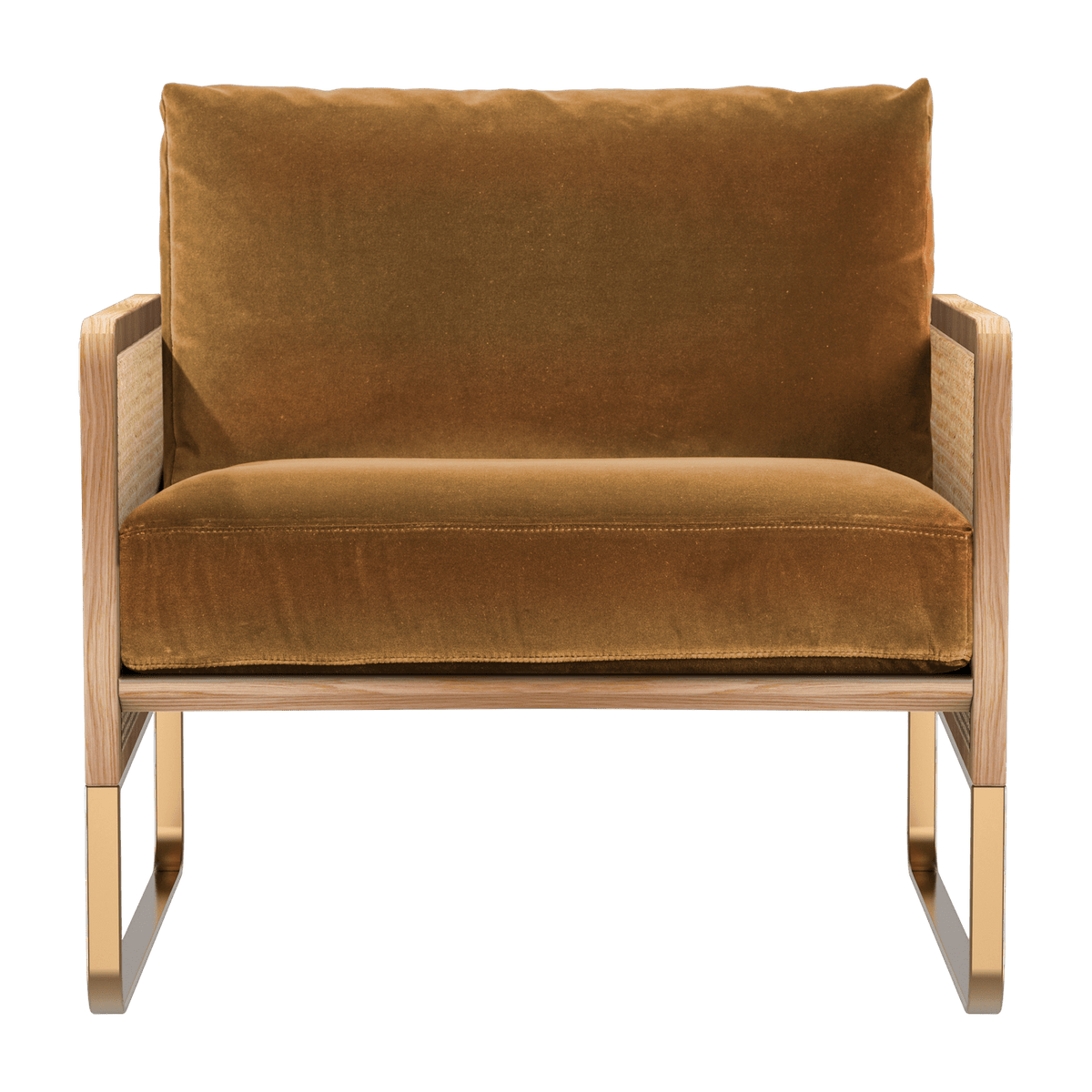 Fauteuil en bois naturel et velours orange honey Cannage - RED Edition - The Cool Republic