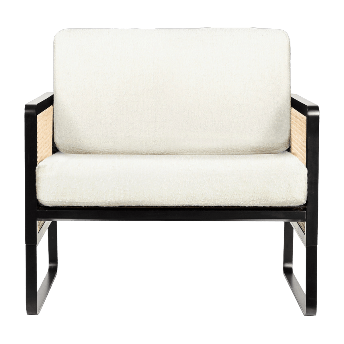 Fauteuil en bois noir et tissu bouclé blanc Cannage - RED Edition - The Cool Republic