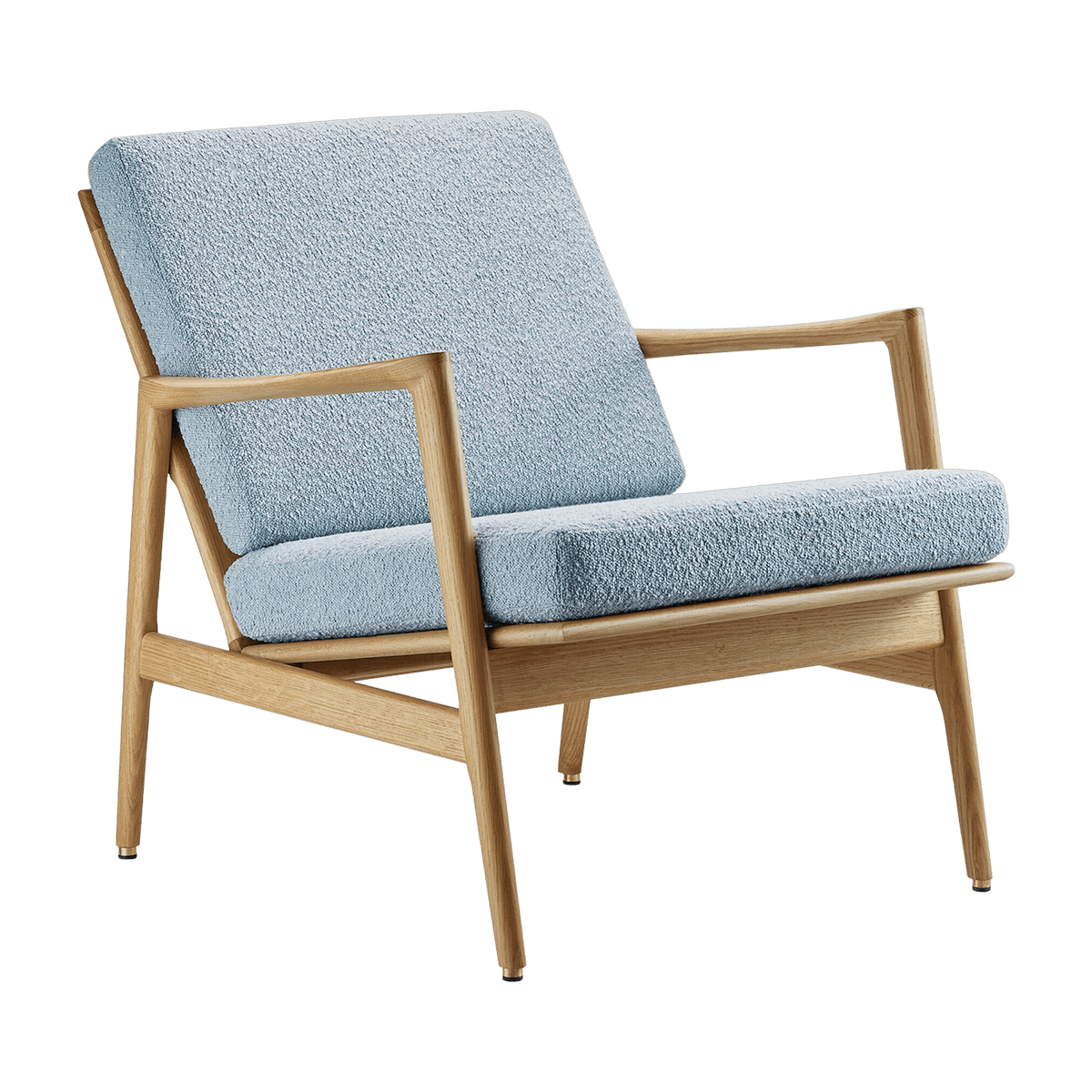 Fauteuil en chêne naturel et assise en bouclette bleu Stefan lounge - 366 concept - The Cool Republic