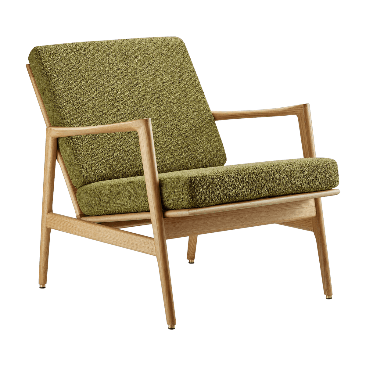 Fauteuil en chêne naturel et assise en bouclette vert Stefan lounge - 366 concept - The Cool Republic