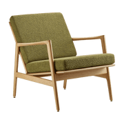 Fauteuil en chêne naturel et assise en bouclette vert Stefan lounge - 366 concept - The Cool Republic