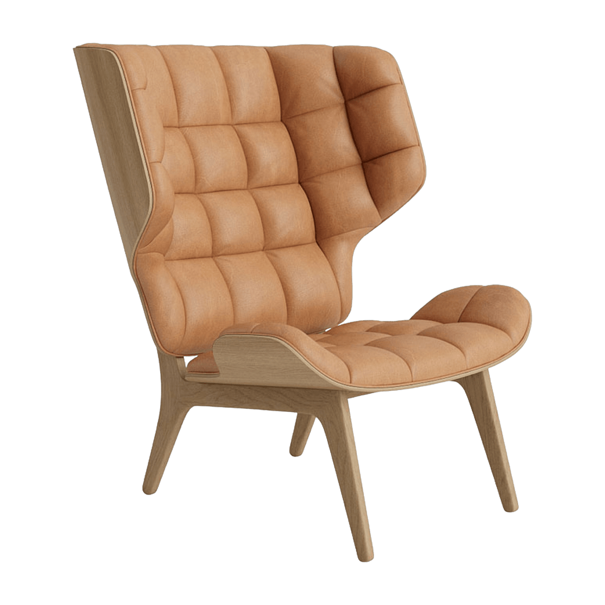 Armchair in natural oak and camel leather upholstery Mammoth - NORR11 - The Cool Republic