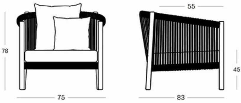 Fauteuil en corde noir et teck Lento Lounge - Vincent Sheppard - The Cool Republic