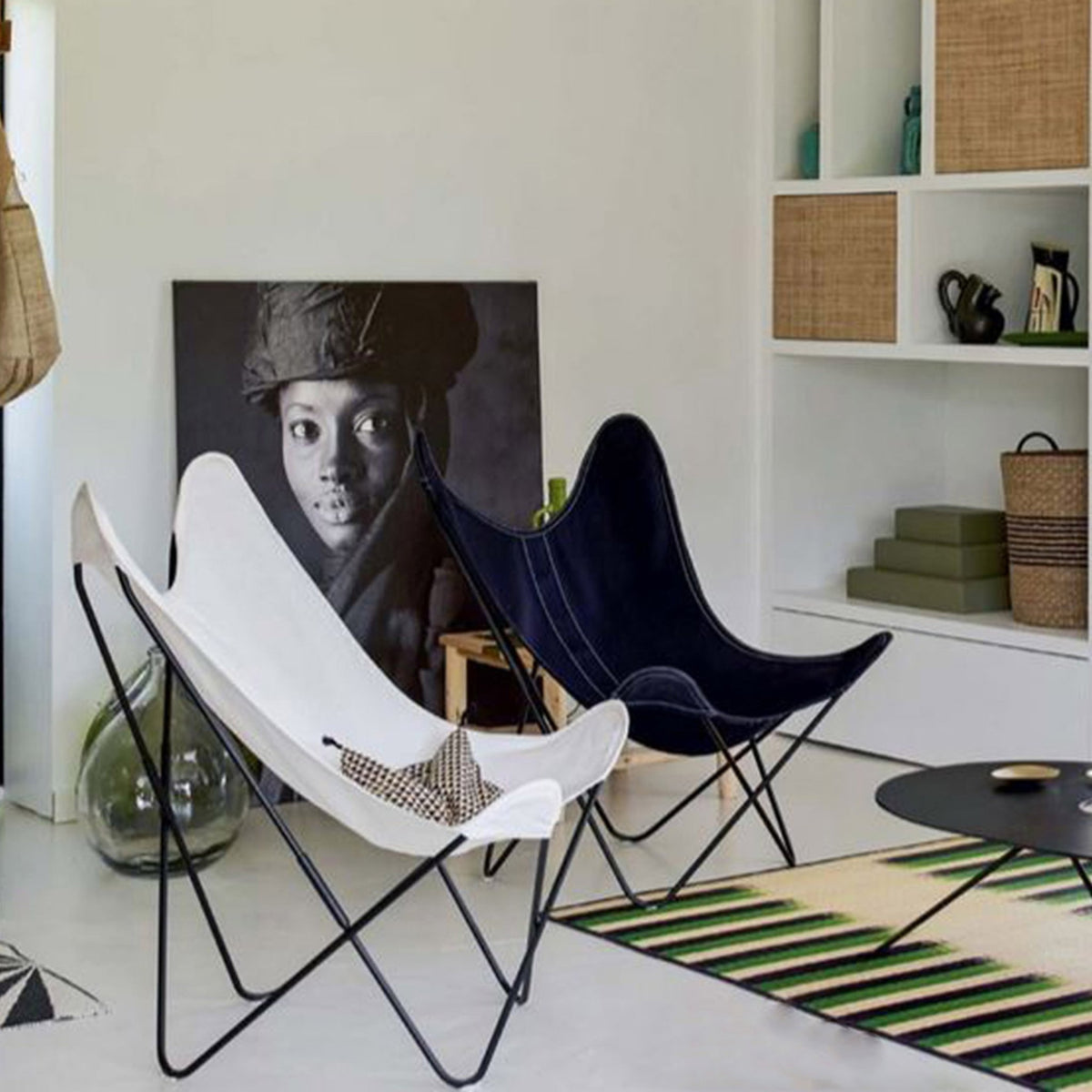 Fauteuil en coton orange avec structure en acier noir Coton AA - Airborne - The Cool Republic