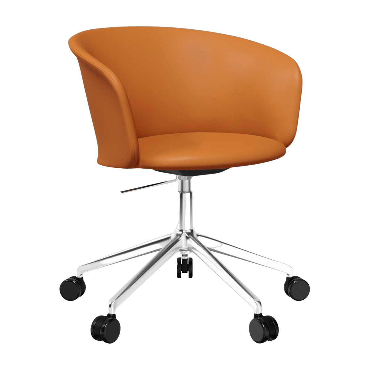 Fauteuil en cuir marron et piètement argenté à roulettes Kendo - Hem - The Cool Republic