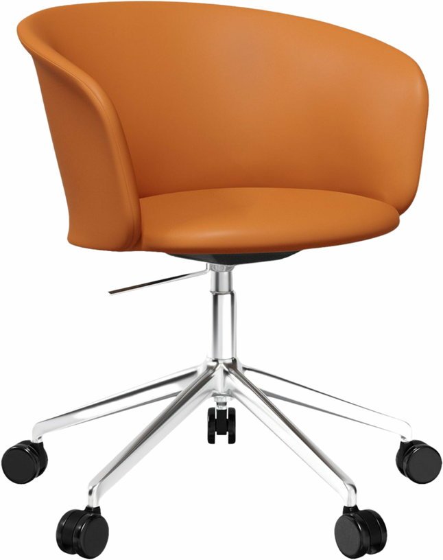 Fauteuil en cuir marron et piètement argenté à roulettes Kendo - Hem - The Cool Republic