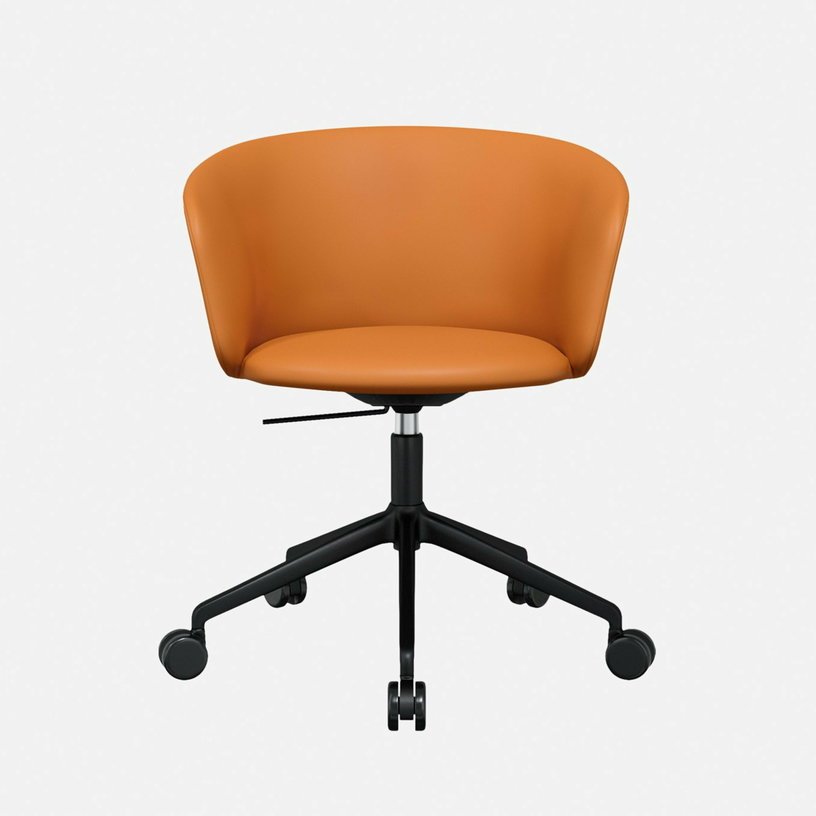 Fauteuil en cuir marron et piètement noir à roulettes Kendo - Hem - The Cool Republic