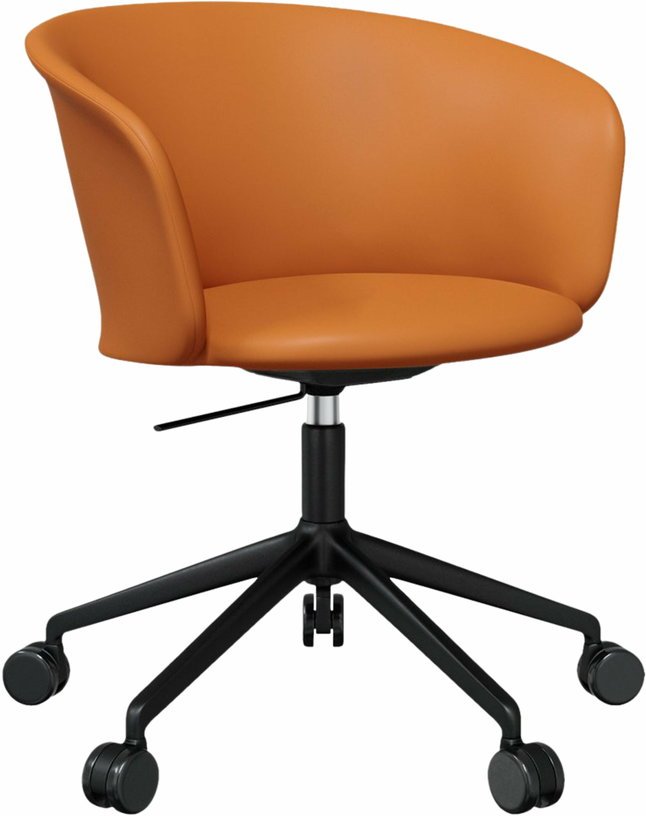 Fauteuil en cuir marron et piètement noir à roulettes Kendo - Hem - The Cool Republic