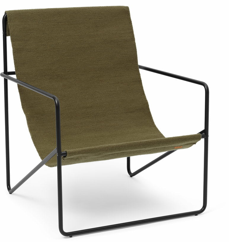 Fauteuil en métal noir et tissu recyclé vert olive 63 x 77 cm Desert - Ferm Living - The Cool Republic