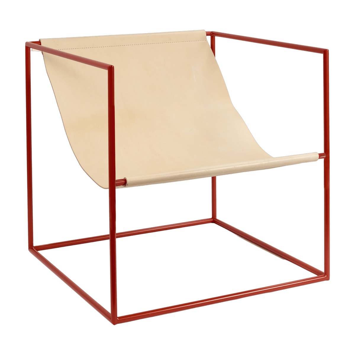 Red metal and beige leather armchair 62x62x61cm Solo Seat - valerie_objects - The Cool Republic