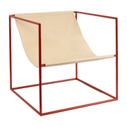 Fauteuil en métal rouge et cuir beige 62x62x61cm Solo Seat - valerie_objects - The Cool Republic