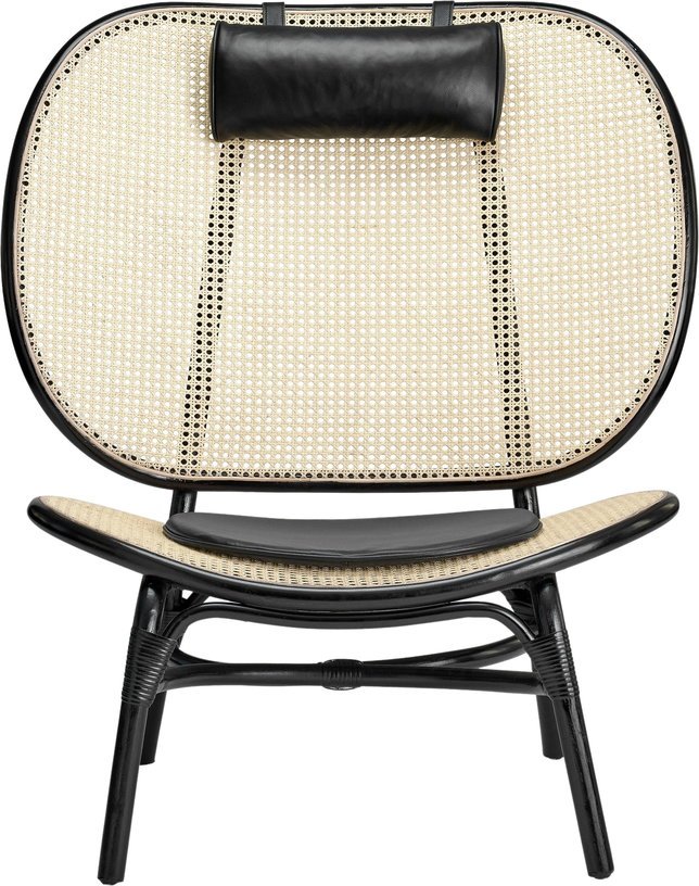 Fauteuil en osier noir et coussins en cuir noir Nomad - NORR11 - The Cool Republic