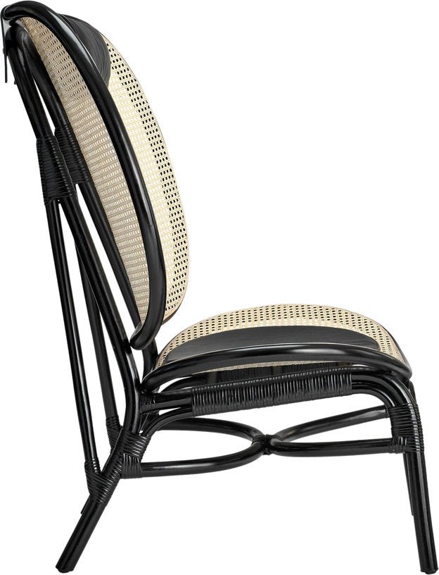 Fauteuil en osier noir et coussins en cuir noir Nomad - NORR11 - The Cool Republic