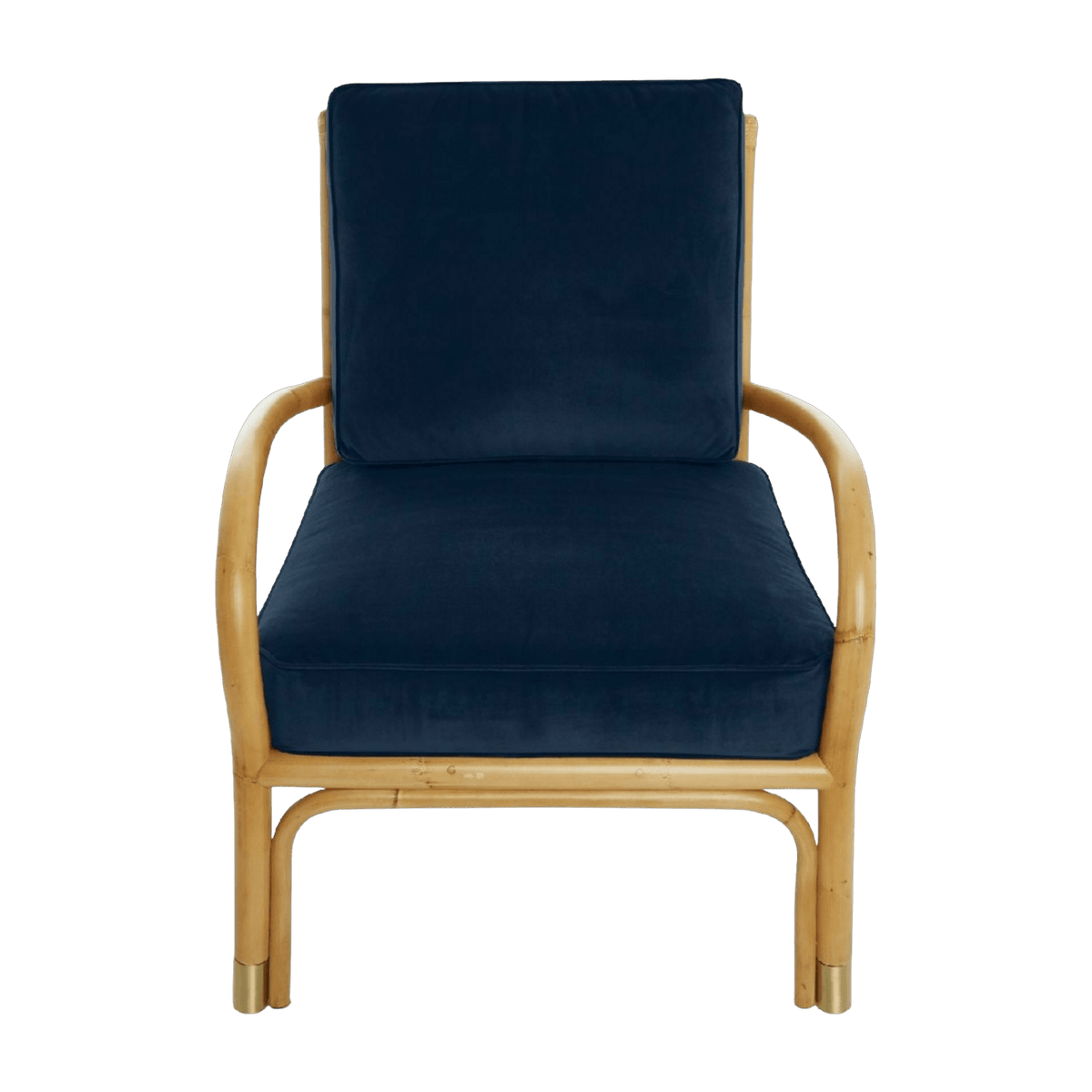 Fauteuil en rotin coussins velours bleu marine Riviera - KOK - The Cool Republic
