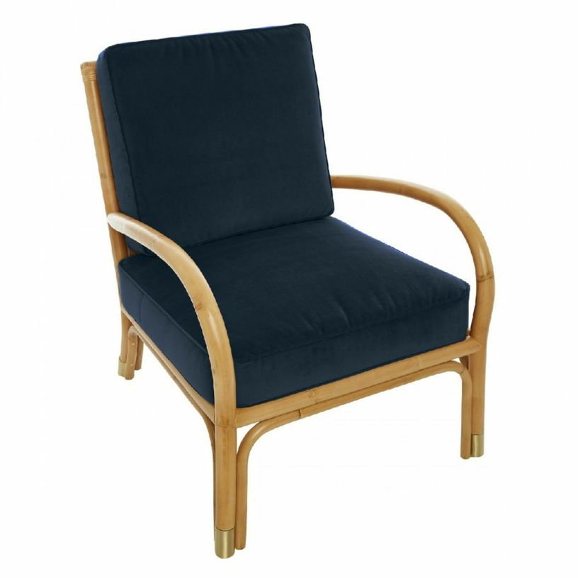 Fauteuil en rotin coussins velours bleu marine Riviera - KOK - The Cool Republic