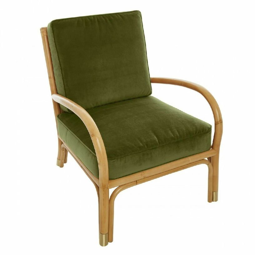 Fauteuil en rotin coussins velours vert Riviera - KOK - The Cool Republic