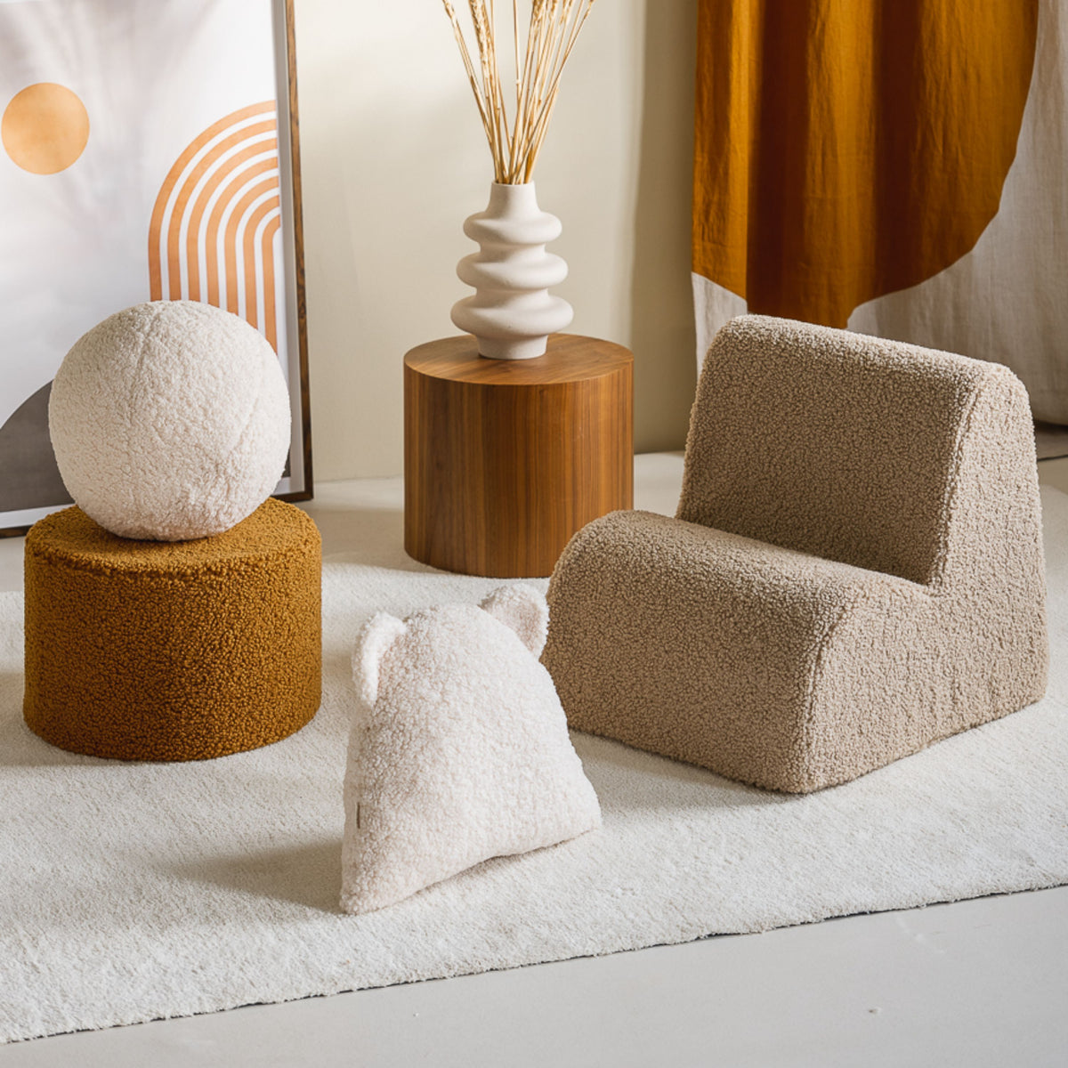 Fauteuil en sherpa bouclé biscuit 60x50cm Cloud chair - Wigiwama