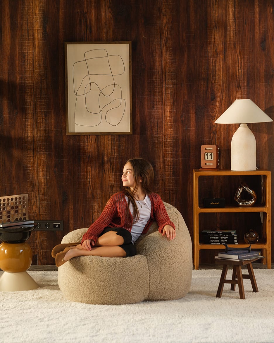 Fauteuil en teddy beige 90x100x60cm Momo - Wigiwama — vue 6