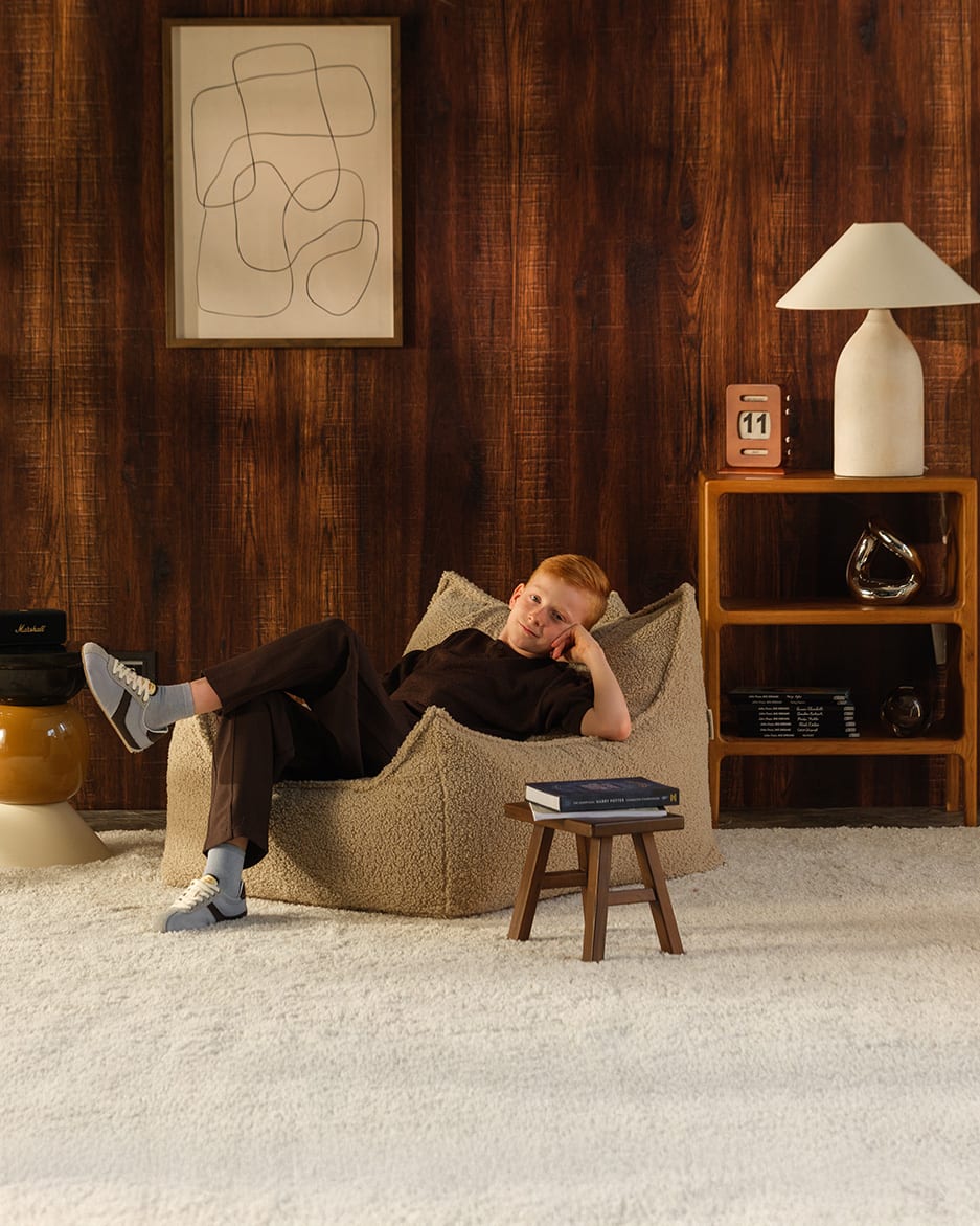 Fauteuil en teddy bouclé beige 90x82x56cm Biscuit - Wigiwama — vue 2