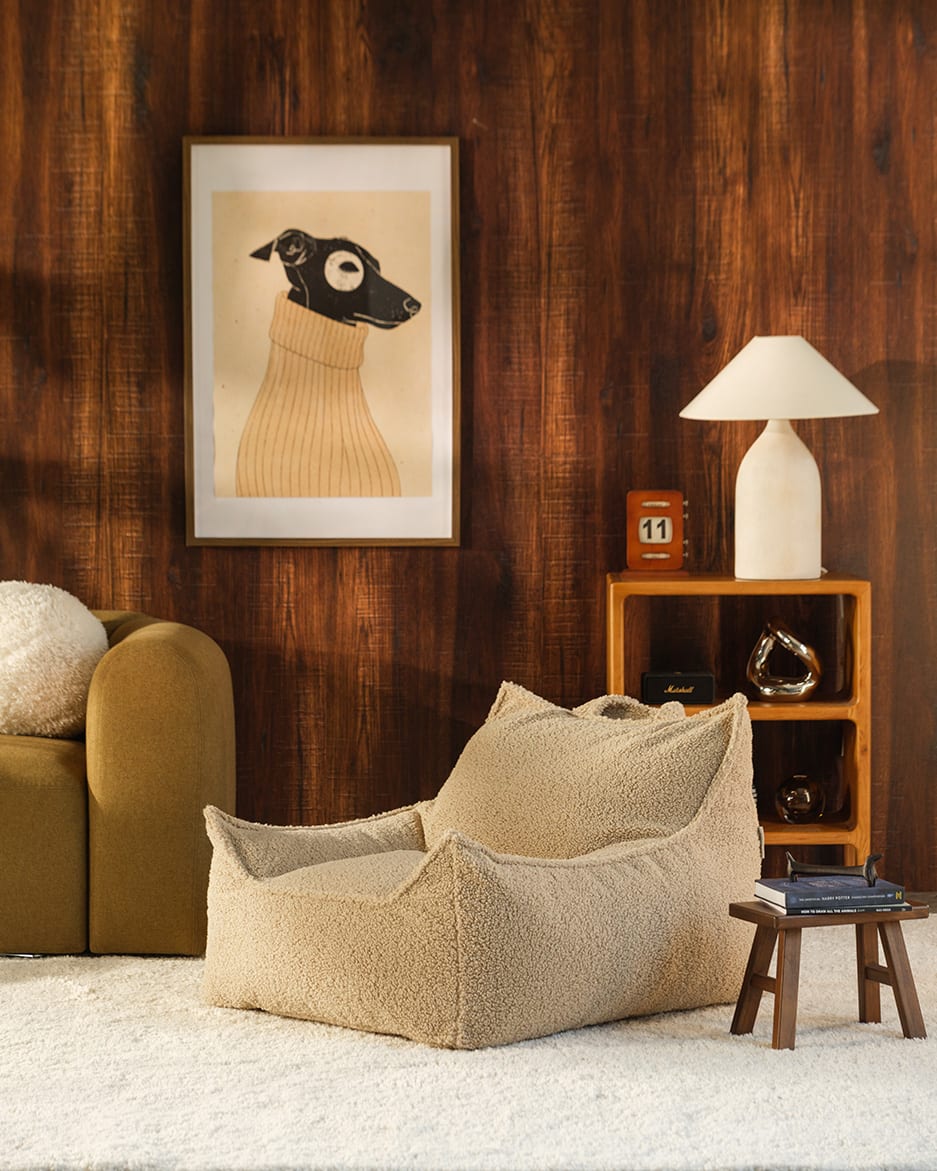 Fauteuil en teddy bouclé beige 90x82x56cm Biscuit - Wigiwama — vue 3