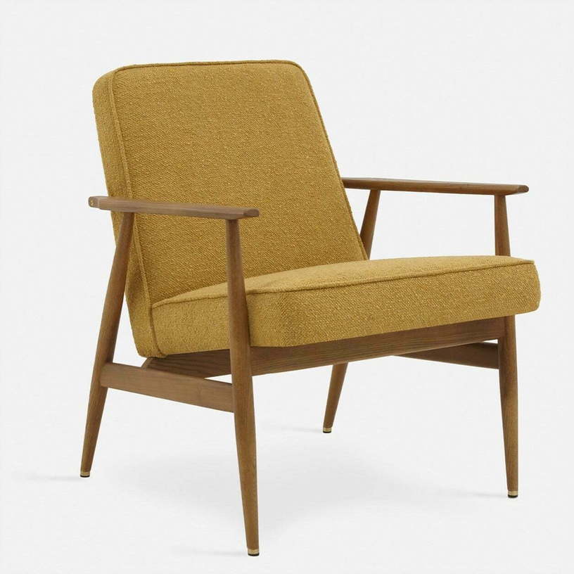Fauteuil en tissu bouclé moutarde et frêne foncé 70 x 60 cm Fox - 366 Concept - The Cool Republic