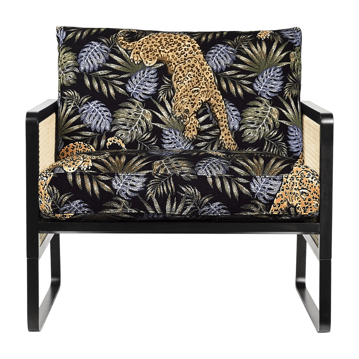 Fauteuil en tissu noir Jungle Leopard Cannage - RED Edition - The Cool Republic