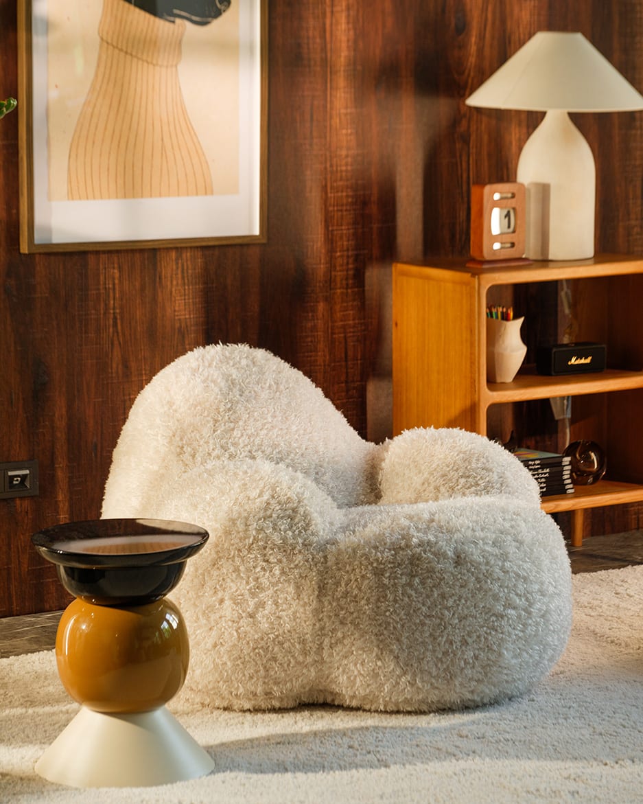 Fauteuil en tissu Yeti blanc cassé 90x100x60cm Momo - Wigiwama — vue 2