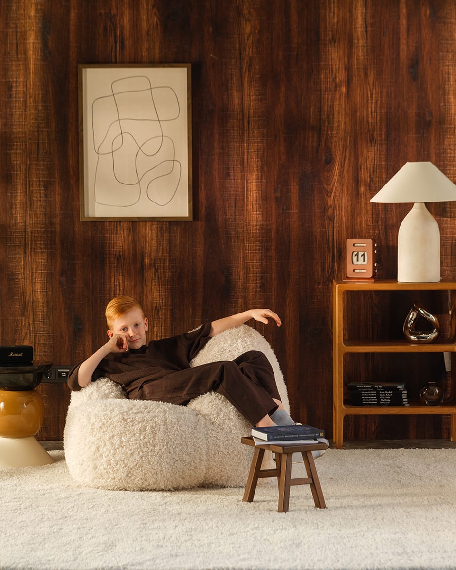 Fauteuil en tissu Yeti blanc cassé 90x100x60cm Momo - Wigiwama — vue 5