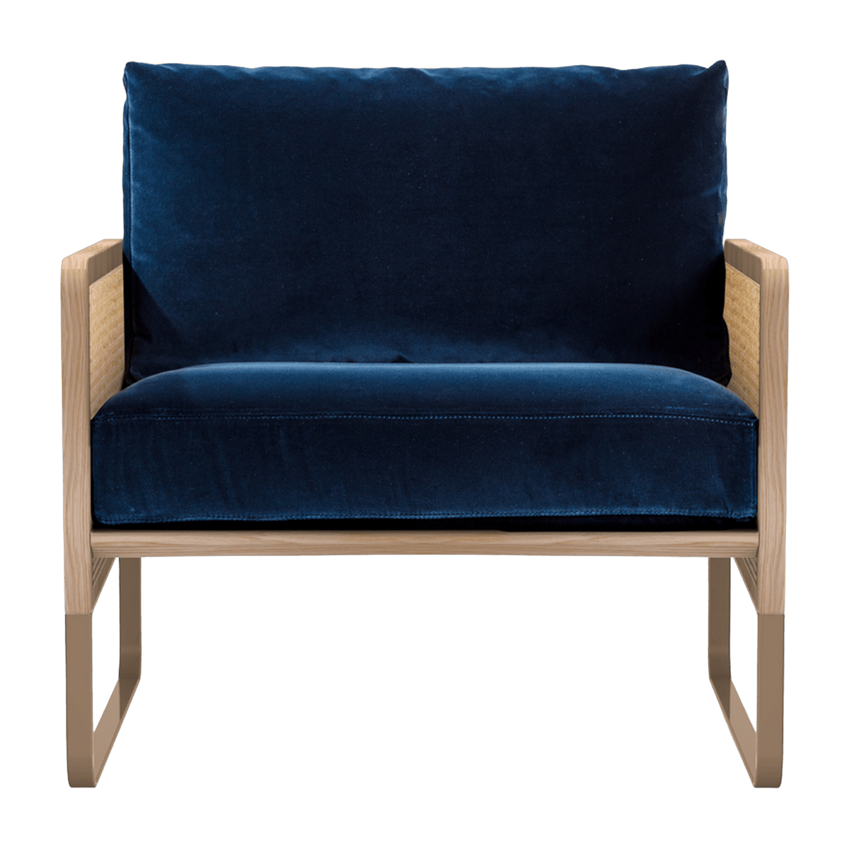 Fauteuil en velours bleu marine et en chêne Cannage - RED Edition - The Cool Republic