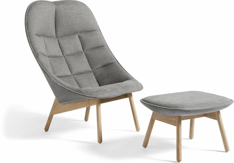 Fauteuil gris foncé matelassé et chêne massif naturel Uchiwa - HAY - The Cool Republic