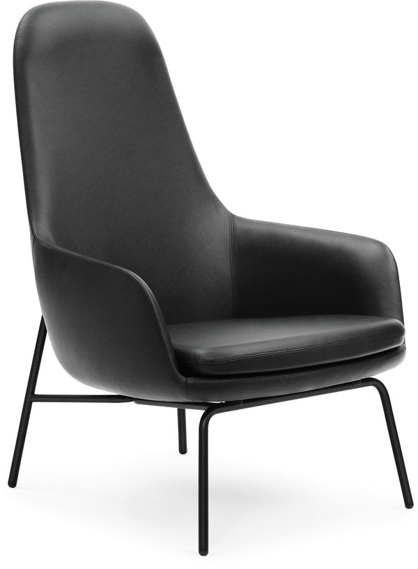 Fauteuil haut avec pieds en acier noir et assise en cuir noir Era - Normann Copenhagen - The Cool Republic