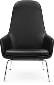 Fauteuil haut avec pieds en chrome et assise en cuir noir Era - Normann Copenhagen - The Cool Republic