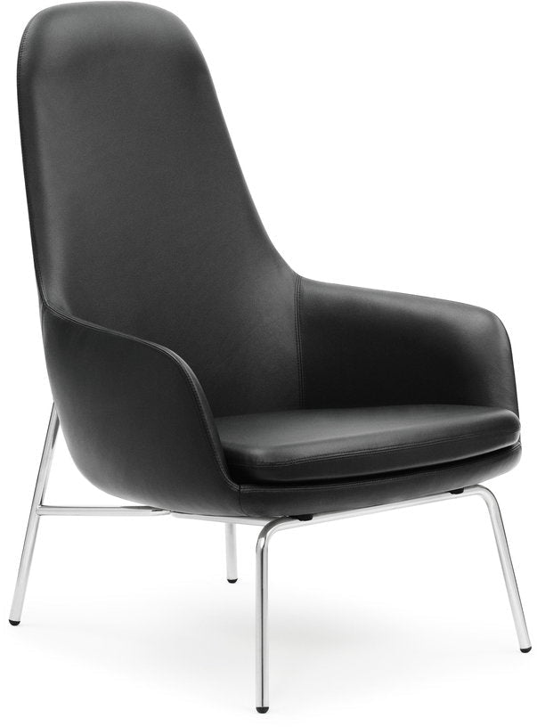 Fauteuil haut avec pieds en chrome et assise en cuir noir Era - Normann Copenhagen - The Cool Republic
