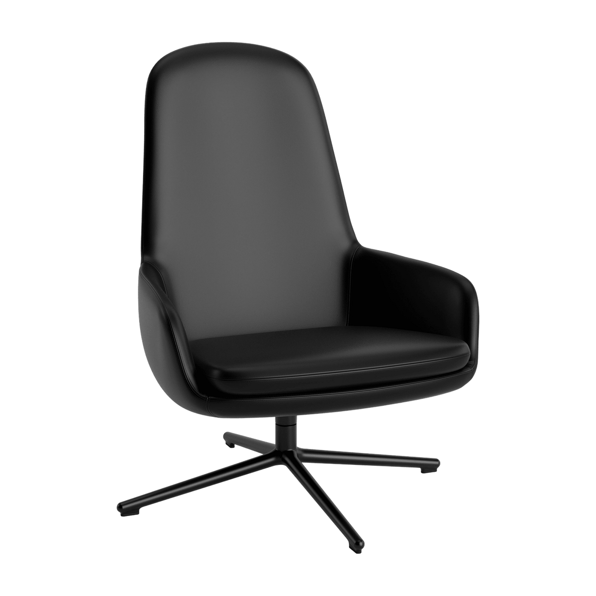 Fauteuil haut pivotant avec pieds en acier noir et assise en cuir noir Era - Normann Copenhagen - The Cool Republic