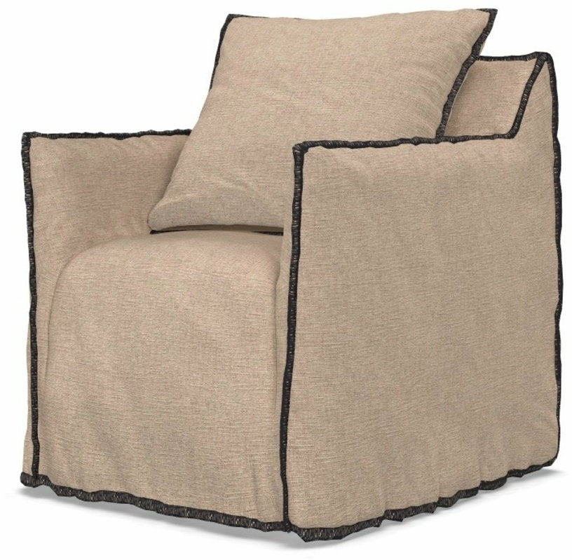 Fauteuil lin naturel surpiqûres anthracite Ghost 05 - Gervasoni - The Cool Republic