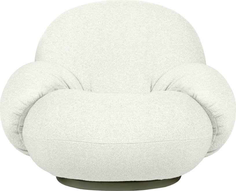 Fauteuil lounge de jardin pivotant avec accoudoirs en tissu blanc libera et métal gris Pacha - Gubi - The Cool Republic