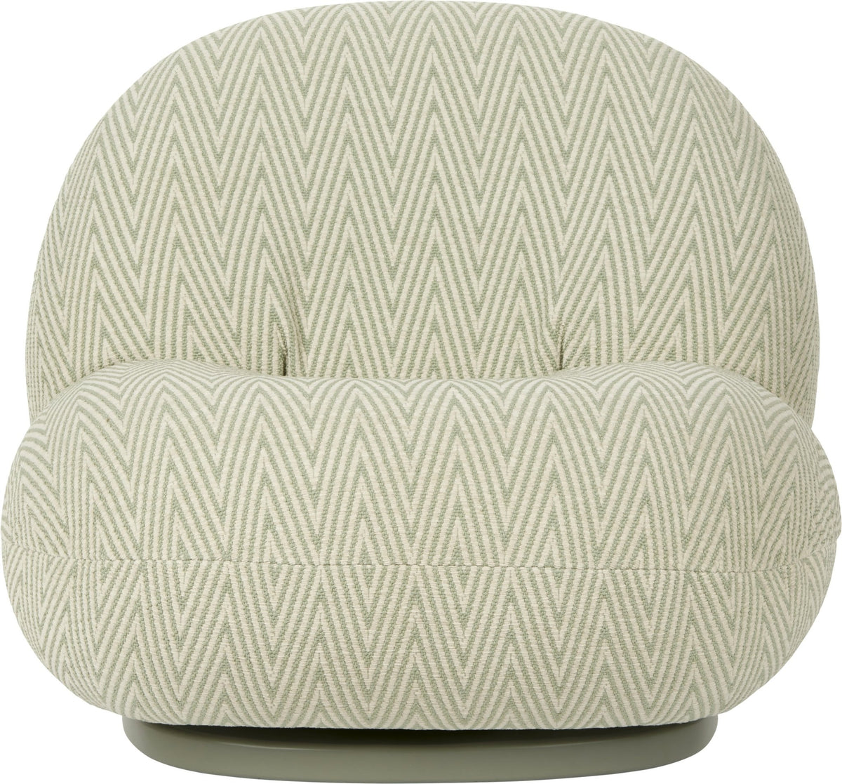 Fauteuil lounge de jardin pivotant en tissu chevron vert et base métal gris mousse Pacha - Gubi - The Cool Republic