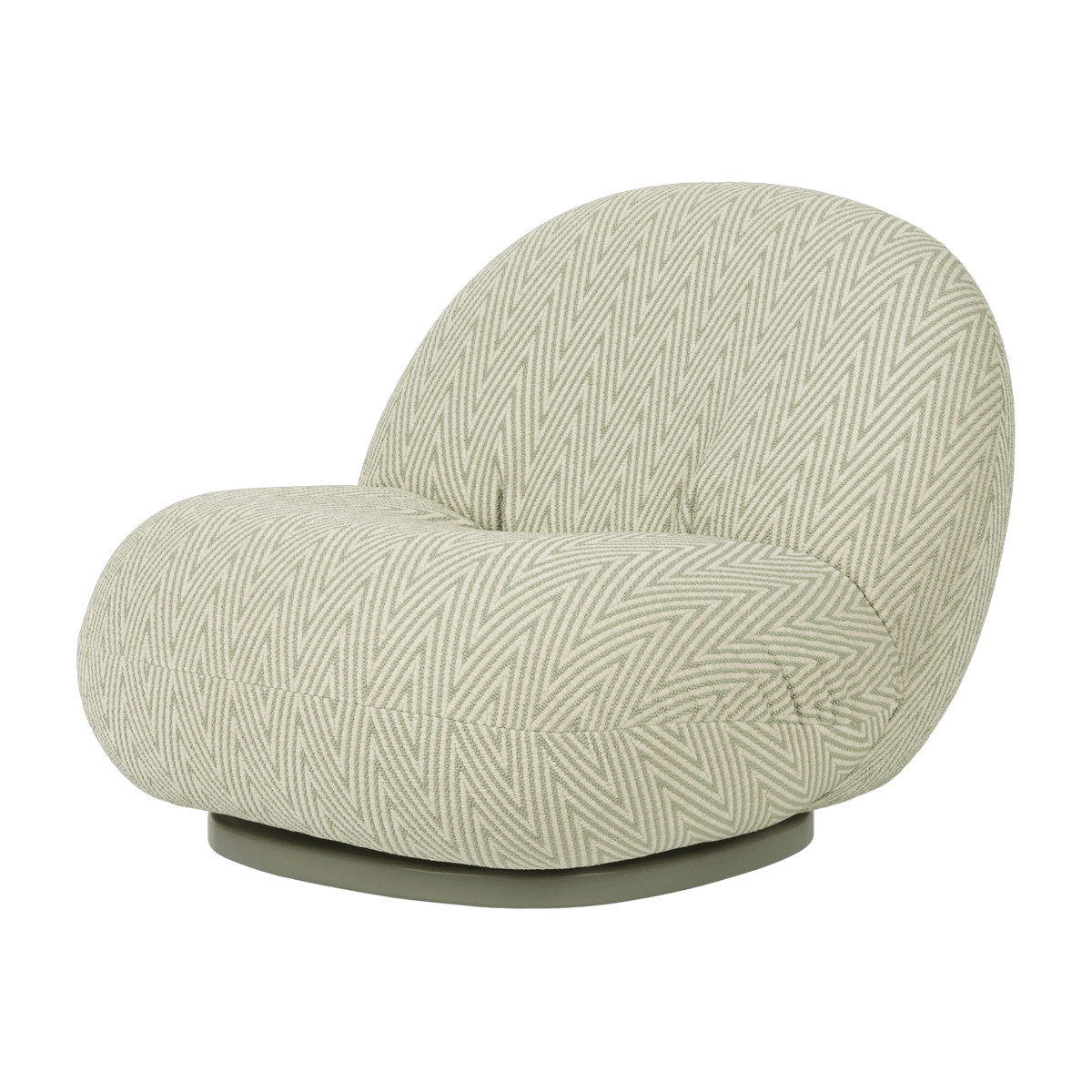 Fauteuil lounge de jardin pivotant en tissu chevron vert et base métal gris mousse Pacha - Gubi - The Cool Republic