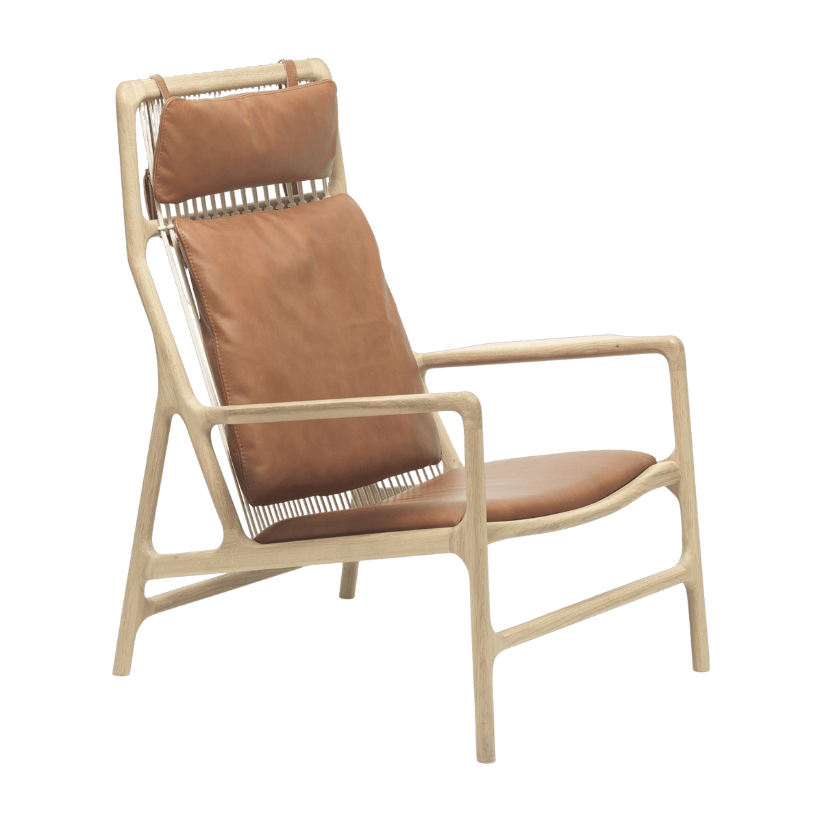 Fauteuil lounge en chêne et cuir whisky Dedo - Gazzda - The Cool Republic