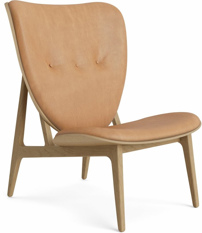 Fauteuil lounge en chêne naturel avec rembourrage en cuir camel Elephant - NORR11 - The Cool Republic
