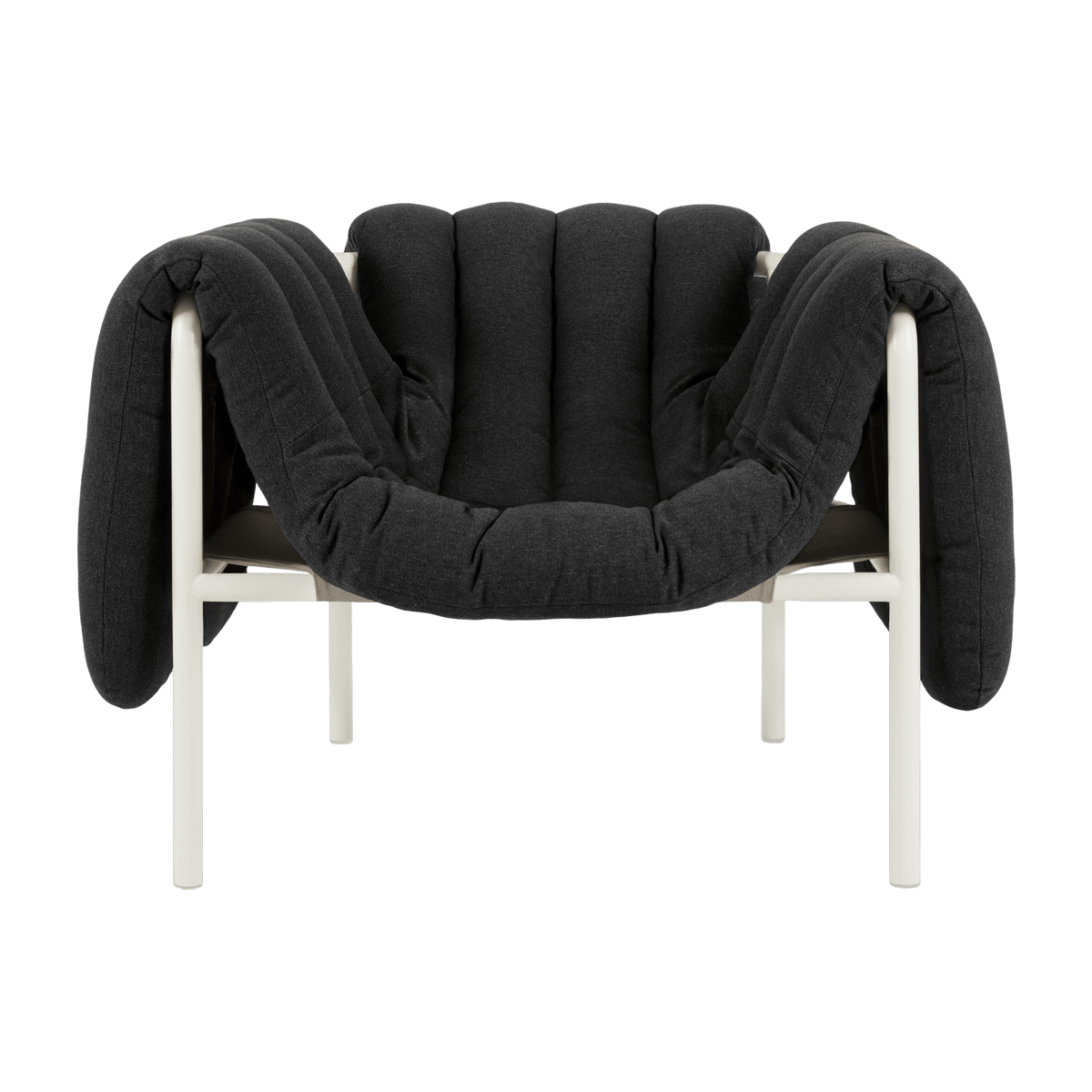 Fauteuil lounge en coton anthracite et acier crème Puffy - Hem - The Cool Republic