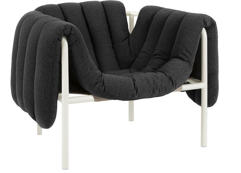 Fauteuil lounge en coton anthracite et acier crème Puffy - Hem - The Cool Republic