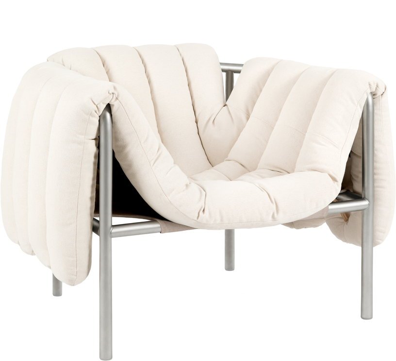 Fauteuil lounge en coton naturel et acier Puffy - Hem - The Cool Republic