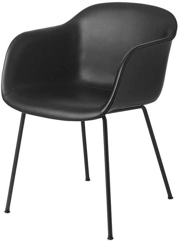 Fauteuil noir piétement tubes et assise cuir Fiber - Muuto - The Cool Republic