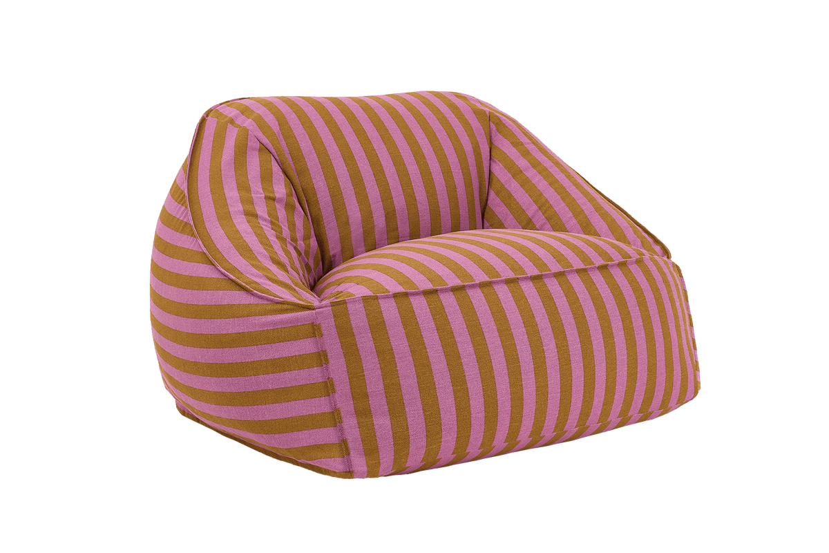 Fauteuil pouf en coton à rayures rose et jaune curry 105 x 105 x 60 cm Ziggy - Nobodinoz - The Cool Republic