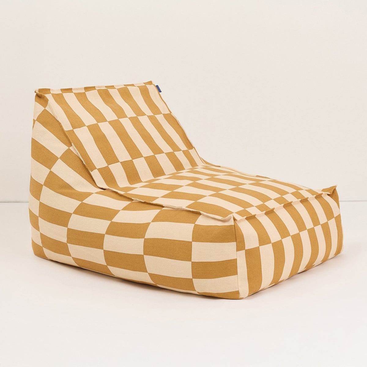 Fauteuil pouf en coton bio à carreaux jaune moutarde 70 x 105 x 57 cm Vibes - Nobodinoz - The Cool Republic