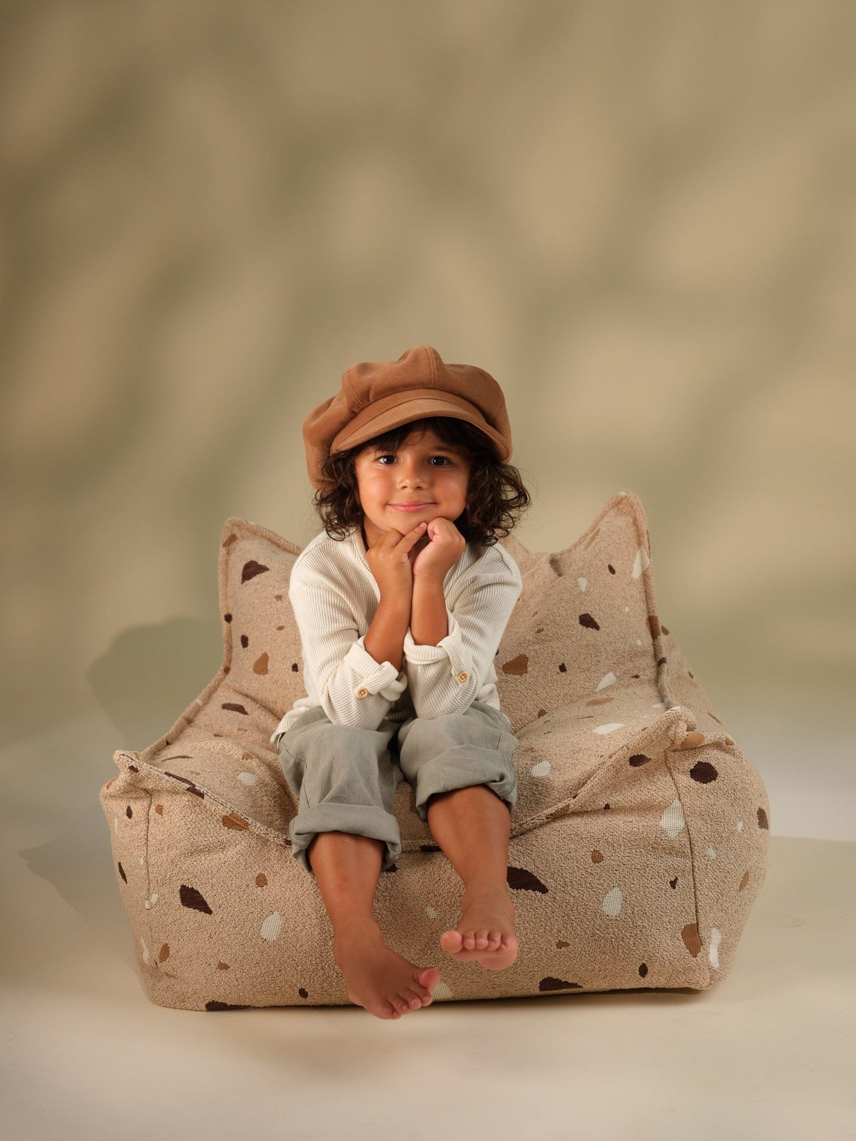 Fauteuil pouf poire pour enfant en tissu beige Terrazzo - Wigiwama - The Cool Republic