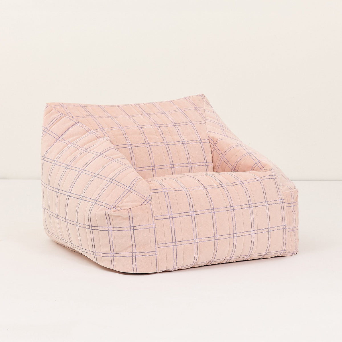 Fauteuil pouf pour enfant en velours recyclé à carreaux rose et violet 72 x 72 x 42 cm Chelsea - Nobodinoz - The Cool Republic