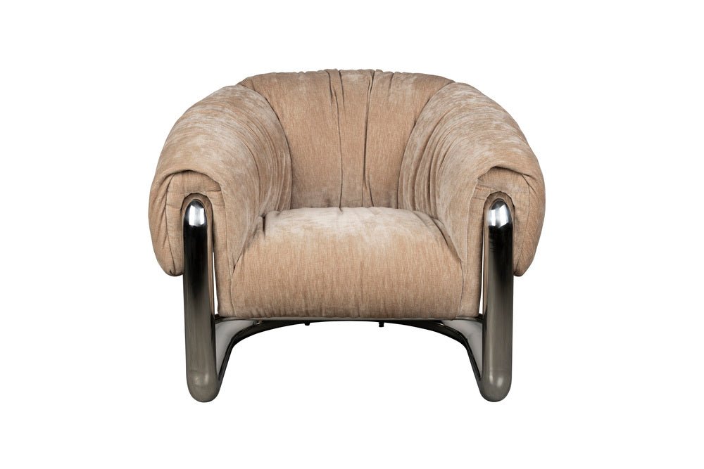 Fauteuil rétro en velours marron et acier chromé Marly - Dutchbone - The Cool Republic